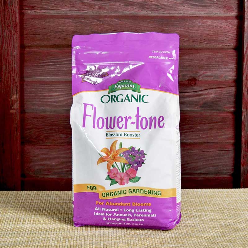 A bag of Espoma Flower-tone Organic Fertilizer. 
